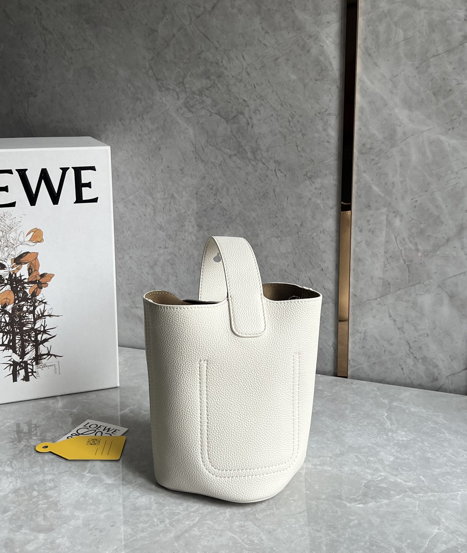 Loewe Mini Pebble Bucket Bag in Soft Grained Calfskin White